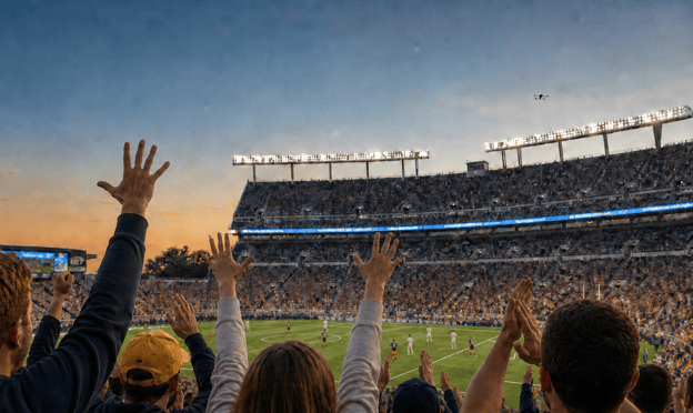 Drone over football stadium