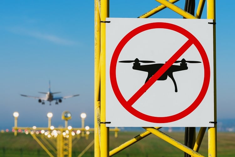 Drones forbidden sign at airport