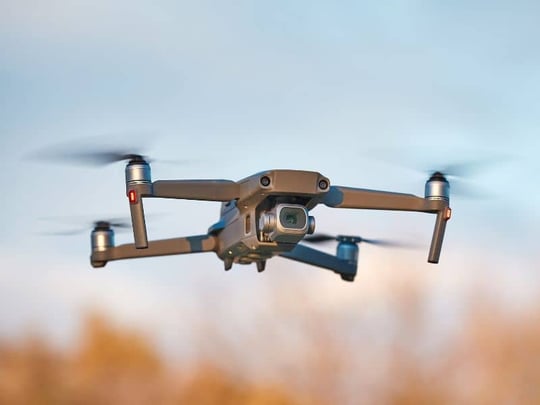 Close-up of a hovering camera drone