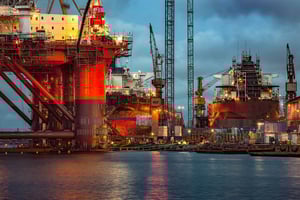 Offshore oil rig at night