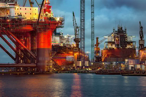 Offshore oil rig at night