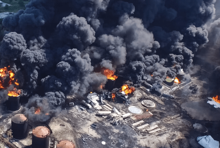 Oil supplies on fire