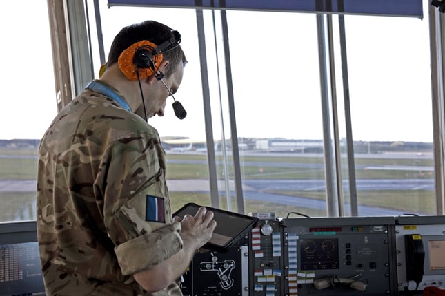 Soldier at RAF Lossiemouth using drone monitoring equipment